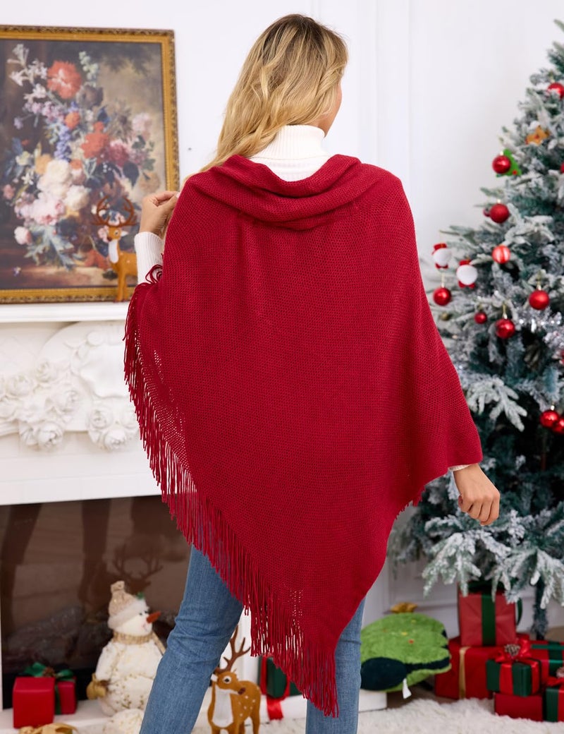 Ferand Shawl Wraps for Women â€“ Toggle Closure, Elegant Fringe Shawl for Travel, Work, or Casual Outfits, Perfect for Fall Layering, Red - Image 3